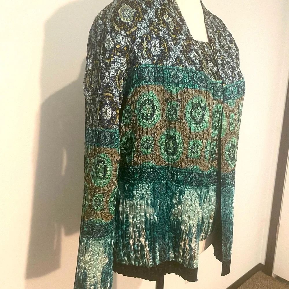 Tania Nardi Textured Black Turquoises Multi Colored Jacket & Sleeveless Top - Picture 5 of 10